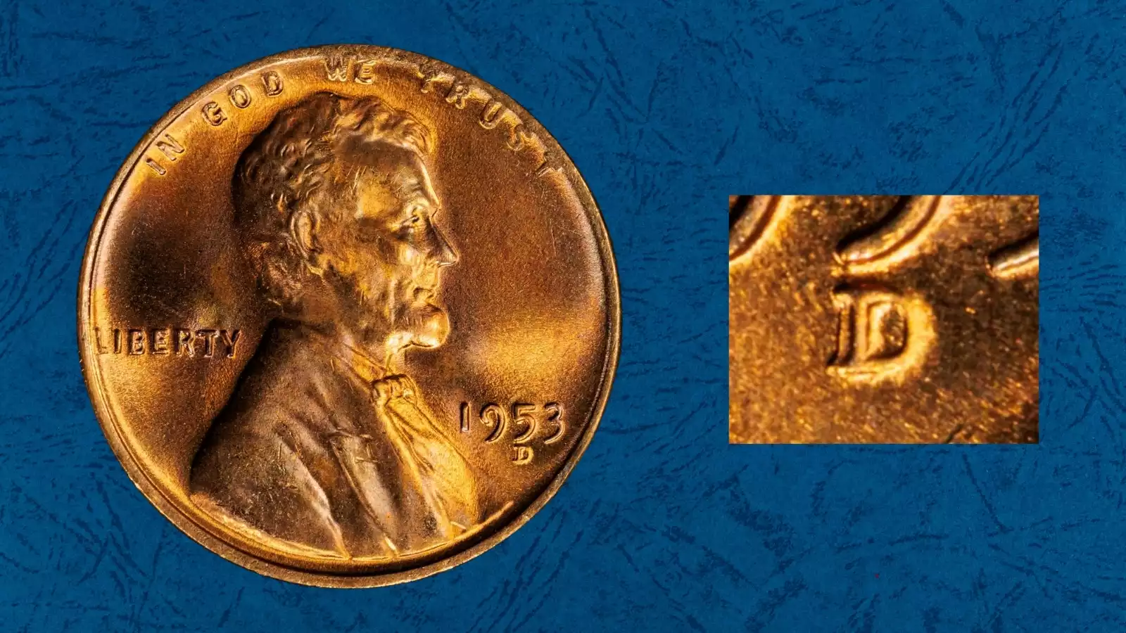 1953-D/D RPM FS-501 close-up showing doubled D mint mark with secondary impression offset to the north