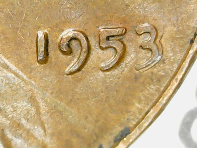 1953 wheat penny DDO doubled die obverse showing hub doubling on LIBERTY inscription